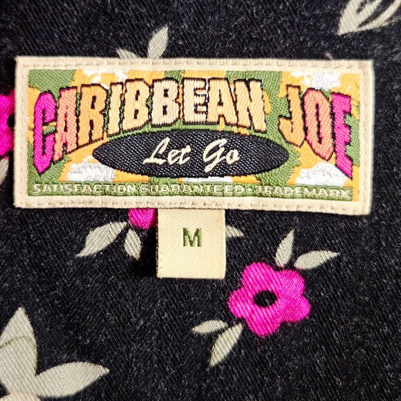 Caribbean Joe Hawaiian Shirt Womens Size M Floral Button Up Black White Pink - Picture 5 of 10